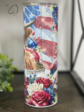 Load image into Gallery viewer, Patriotic Floral Highland Calf 20oz Skinny Tumbler