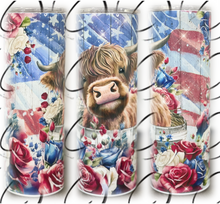 Load image into Gallery viewer, Patriotic Floral Highland Calf 20oz Skinny Tumbler