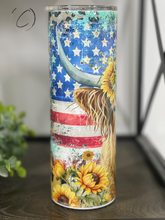Load image into Gallery viewer, Patriotic Sunflower Highland Cow 20oz Skinny Tumbler