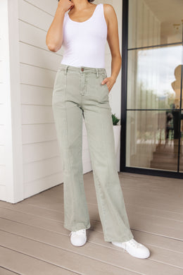 High Rise Front Seam Straight Judy Blue Jeans in Sage