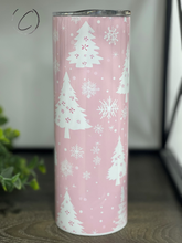 Load image into Gallery viewer, Pink &amp; White Christmas Trees 20oz Skinny Tumbler