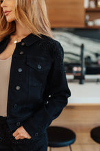 Load image into Gallery viewer, Rhinestone Judy Blue Denim Jacket in Black