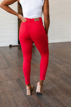 Load image into Gallery viewer, Ruby High Rise Control Top Garment Dyed Judy Blue Skinny Jeans in Red