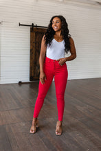 Load image into Gallery viewer, Ruby High Rise Control Top Garment Dyed Judy Blue Skinny Jeans in Red