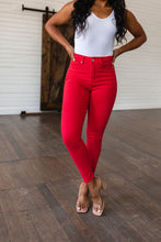 Load image into Gallery viewer, Ruby High Rise Control Top Garment Dyed Judy Blue Skinny Jeans in Red