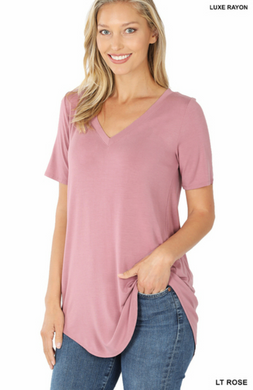 Basic Rayon Short Sleeve V-Neck Top