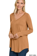 Load image into Gallery viewer, Basic Rayon Long Sleeve V Neck Top
