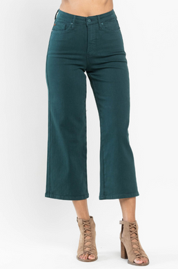 High Rise Tummy Control Teal Garment Dye Judy Blue Wide Leg Crop