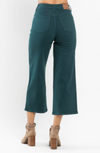 Load image into Gallery viewer, High Rise Tummy Control Teal Garment Dye Judy Blue Wide Leg Crop