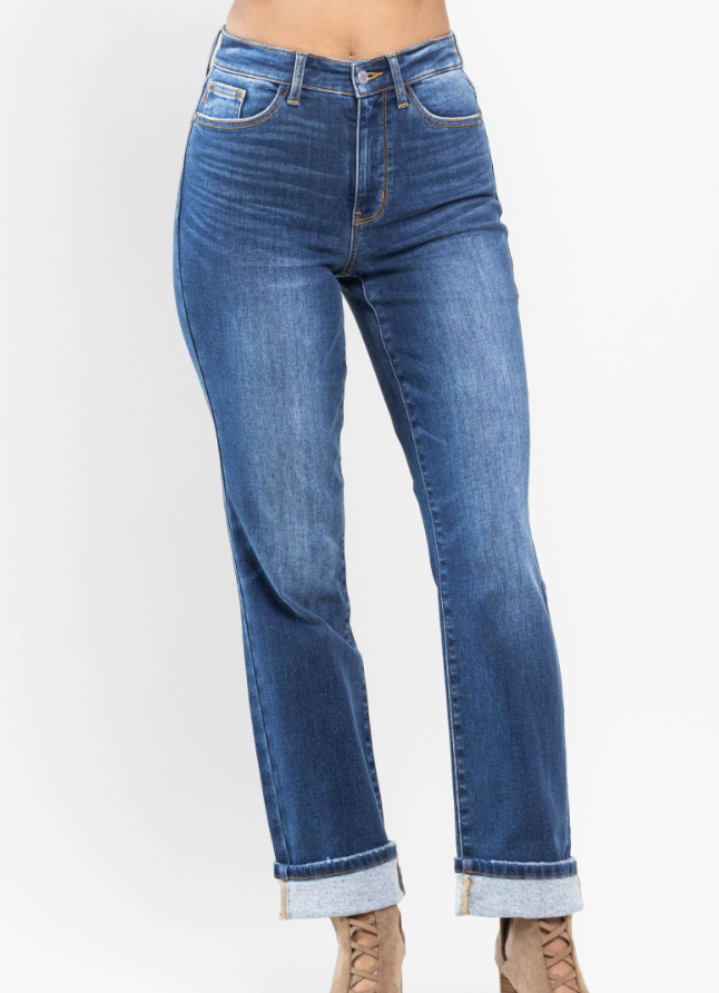High Waist Dark Wash Thermal Straight Judy Blue Jeans