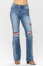 Load image into Gallery viewer, Mid-Rise Plaid Patch Detail Bootcut Judy Blue Jeans