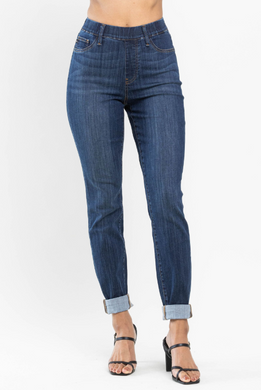 Hight Waist Pull on Double Cuff Slim Judy Blue Jeans