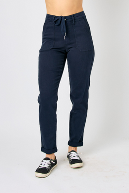 High Waisted Cuff Judy Blue Joggers in Navy