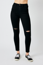 Load image into Gallery viewer, High Waist Heavy Destroy Raw Judy Blue Skinny Jean in Black