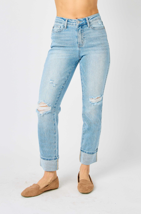 Mid Rise Americana Flag Buff Boyfriend Judy Blue Jeans