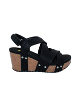 Load image into Gallery viewer, TORY FAUX LEATHER DOUBLE CRISS CROSS Wedge in Black