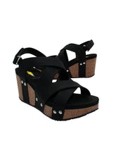 Load image into Gallery viewer, TORY FAUX LEATHER DOUBLE CRISS CROSS Wedge in Black