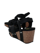 Load image into Gallery viewer, TORY FAUX LEATHER DOUBLE CRISS CROSS Wedge in Black