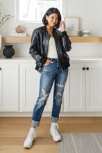 Load image into Gallery viewer, This Is It Faux Leather Bomber Jacket In Black