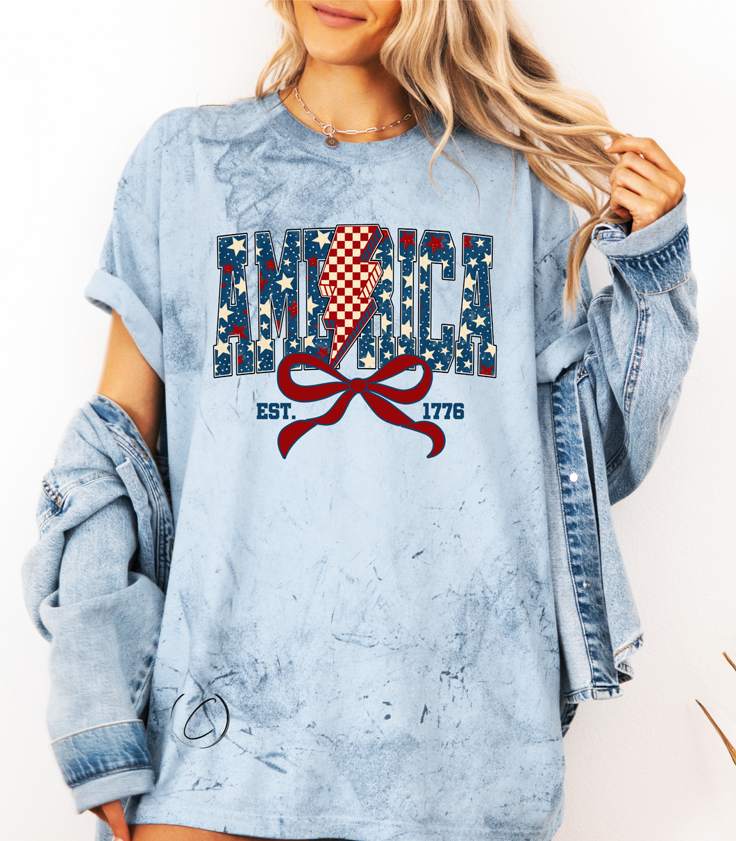 America Coquette Lightening Check Graphic Tee