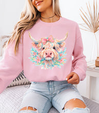 Load image into Gallery viewer, Watercolor Spring Highland Cow Sweatshirt