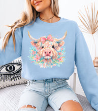 Load image into Gallery viewer, Watercolor Spring Highland Cow Sweatshirt