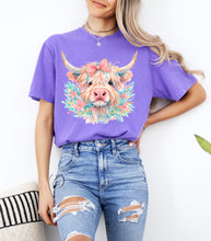Load image into Gallery viewer, Watercolor Spring Highland Cow Graphic Tee