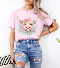 Load image into Gallery viewer, Watercolor Spring Highland Cow Graphic Tee