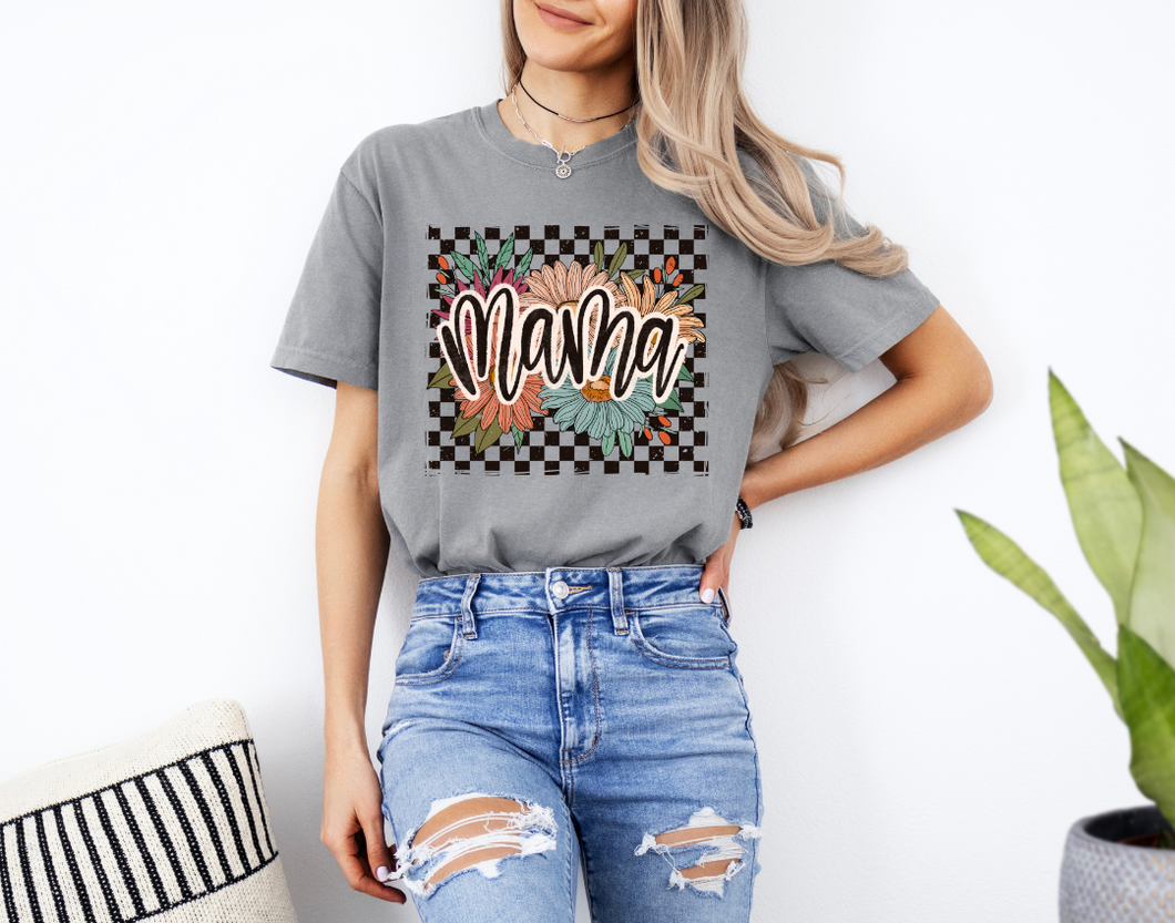 Mama Floral Check Graphic Tee