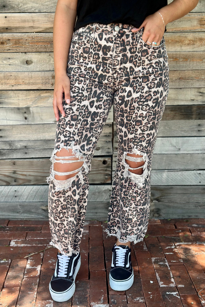 Hear Me Roar Distressed Leopard Jeans