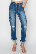 Load image into Gallery viewer, High Rise Cargo Ankle Roll Up Straight Jeans by Risen