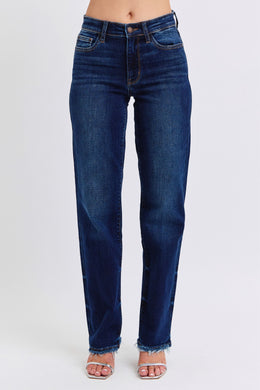 Easygoing Raw Hem Straight Leg Judy Blue Jeans