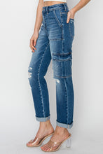 Load image into Gallery viewer, High Rise Cargo Ankle Roll Up Straight Jeans by Risen