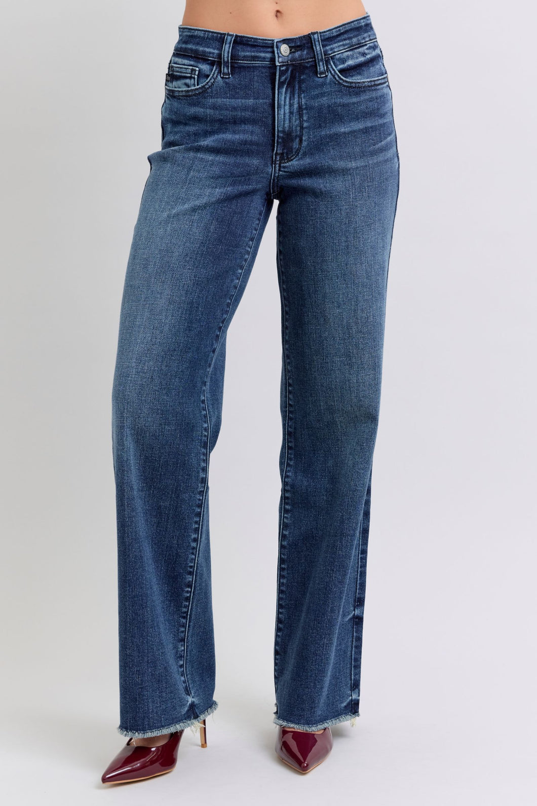 Effortless Edge Raw Hem Mid Rise Judy Blue Jeans