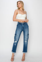Load image into Gallery viewer, High Rise Cargo Ankle Roll Up Straight Jeans by Risen