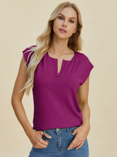 Load image into Gallery viewer, Notched Cap Sleeve Knit Top