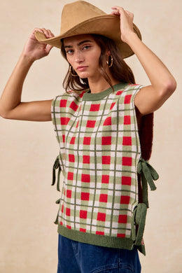 Holly Plaid Side-Tie Vest