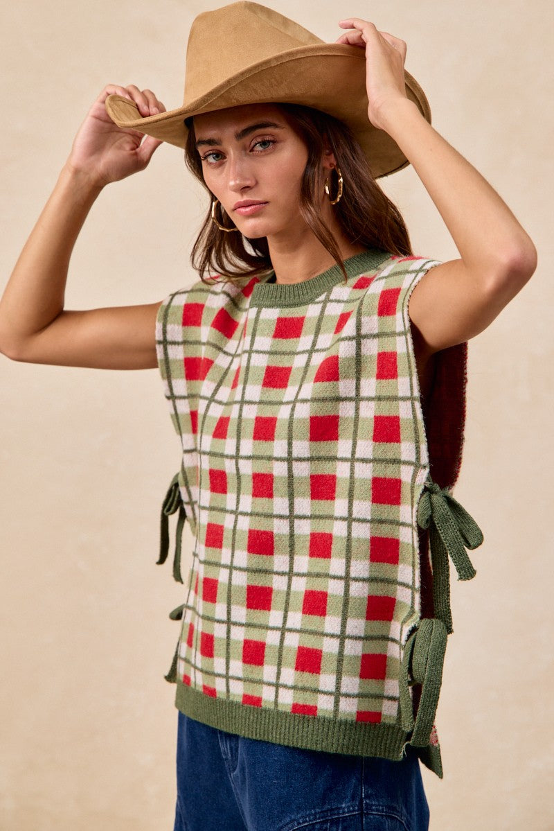 Holly Plaid Side-Tie Vest