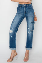 Load image into Gallery viewer, High Rise Cargo Ankle Roll Up Straight Jeans by Risen