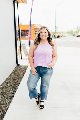 Front Button Detail Terry Cloth Tank Top in Lilac