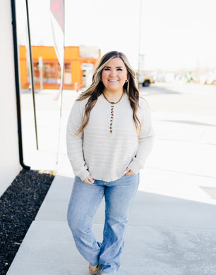 Coastal Breeze Striped Henley Sweater