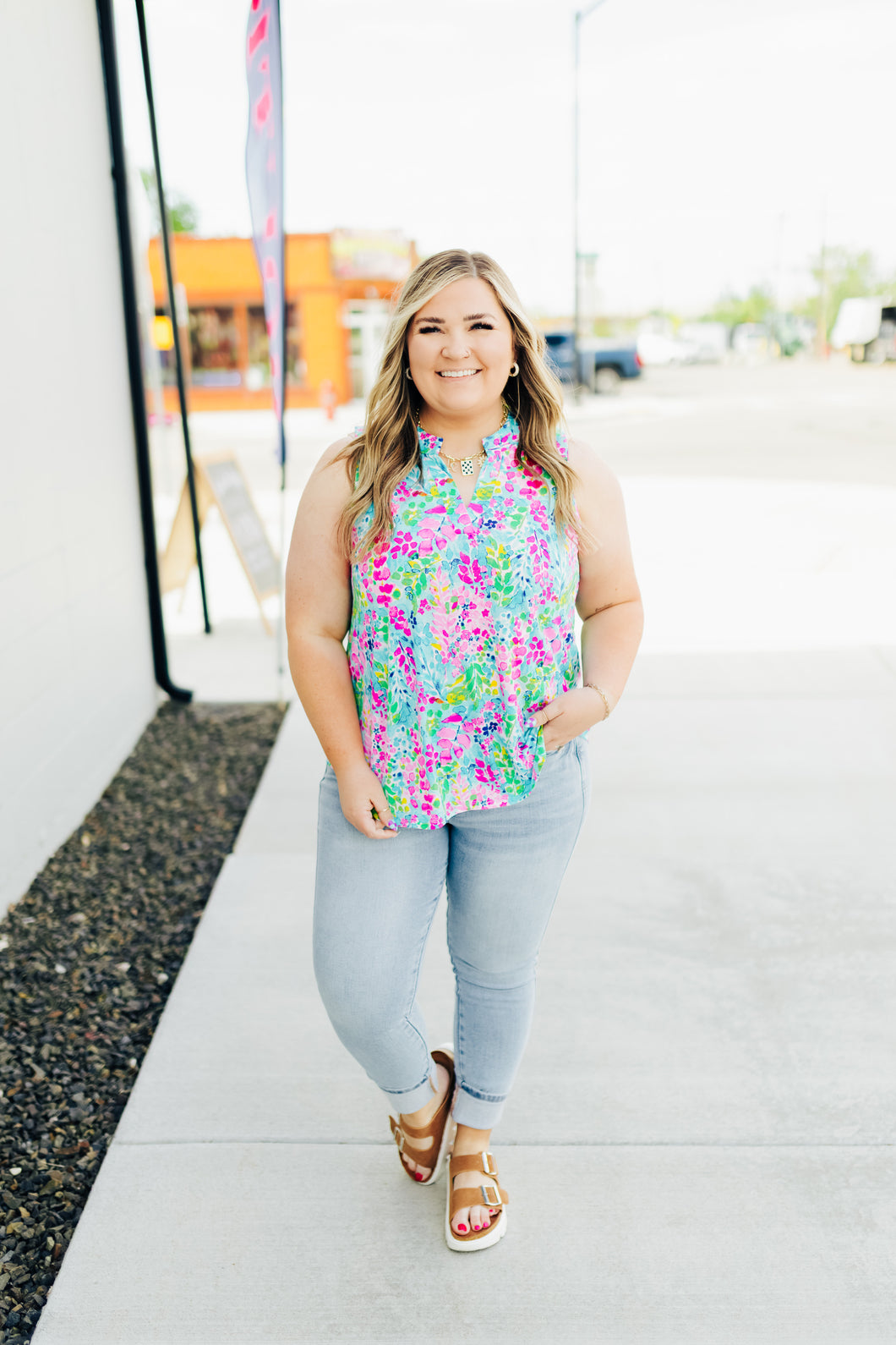Lizzy Sleeveless Tank in Mint Floral