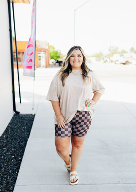 Chocolate Checkered Biker Shorts