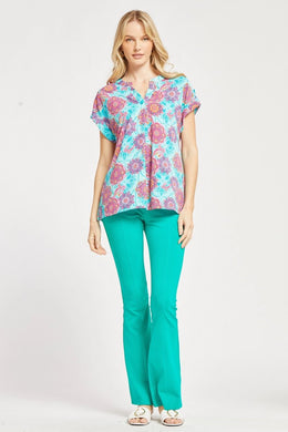 Lizzy Cap Sleeve Top in Teal Multi