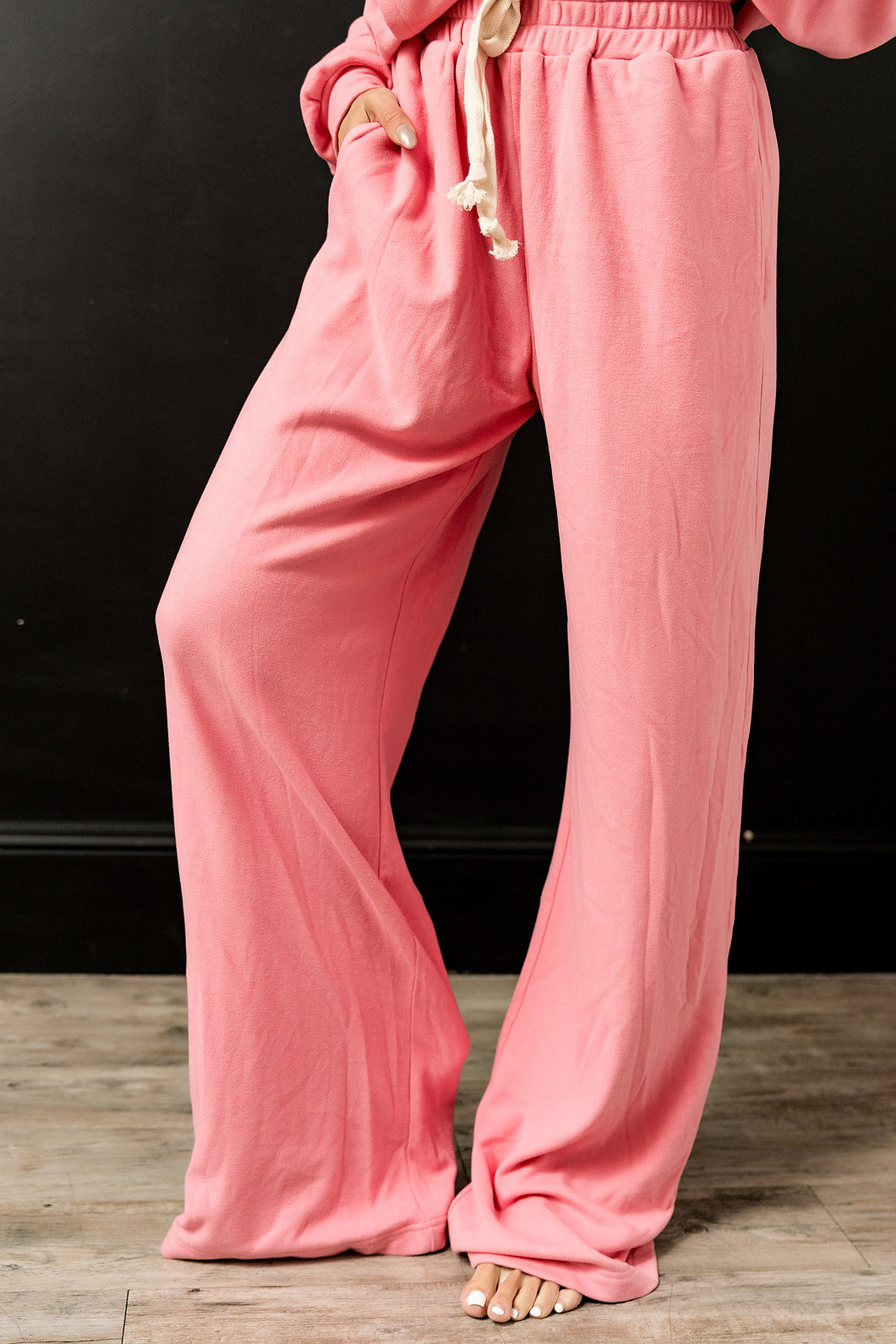 Ampersand Performance Fleece Free Time Wide Leg Pants in Pink Tulip