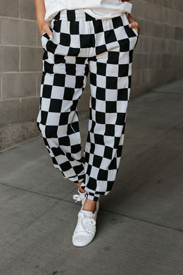 Ampersand Checkered Joggers in Black Jack