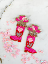 Load image into Gallery viewer, PREORDER: Hot Pink Cowgirl Boot Beaded Dangle Earrings