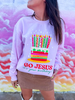 Go Jesus It's Your Birthday Sweatshirt in Light Pink