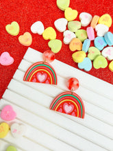 Load image into Gallery viewer, PREORDER: Acrylic Rainbow Heart Dangle Earrings