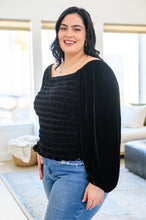 Load image into Gallery viewer, Believe In Miracles Smocked Velvet Top In Black